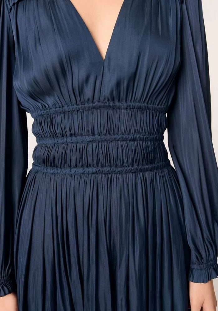 Cocktailkleid Blau Hochzeit V-Ausschnitt Seidenoptik