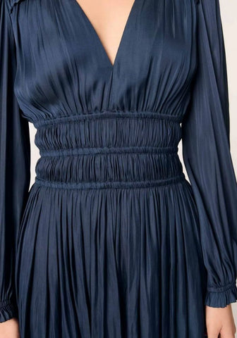 Cocktailkleid Blau Hochzeit V-Ausschnitt Seidenoptik