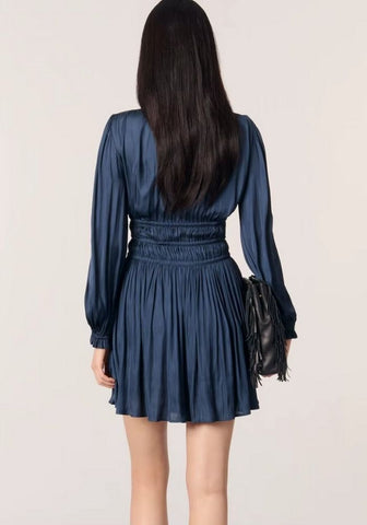 Cocktailkleid Blau Hochzeit V-Ausschnitt Seidenoptik