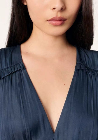 Cocktailkleid Blau Hochzeit V-Ausschnitt Seidenoptik