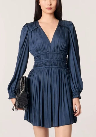 Cocktailkleid Blau Hochzeit V-Ausschnitt Seidenoptik