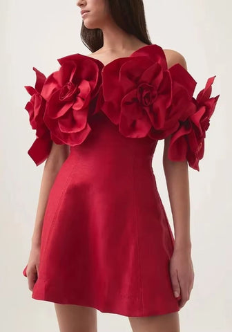 Cocktailkleid Hochzeit 3D-Blumen Tunika Schräger Ausschnitt