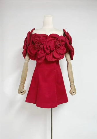 Cocktailkleid Hochzeit 3D-Blumen Tunika Schräger Ausschnitt