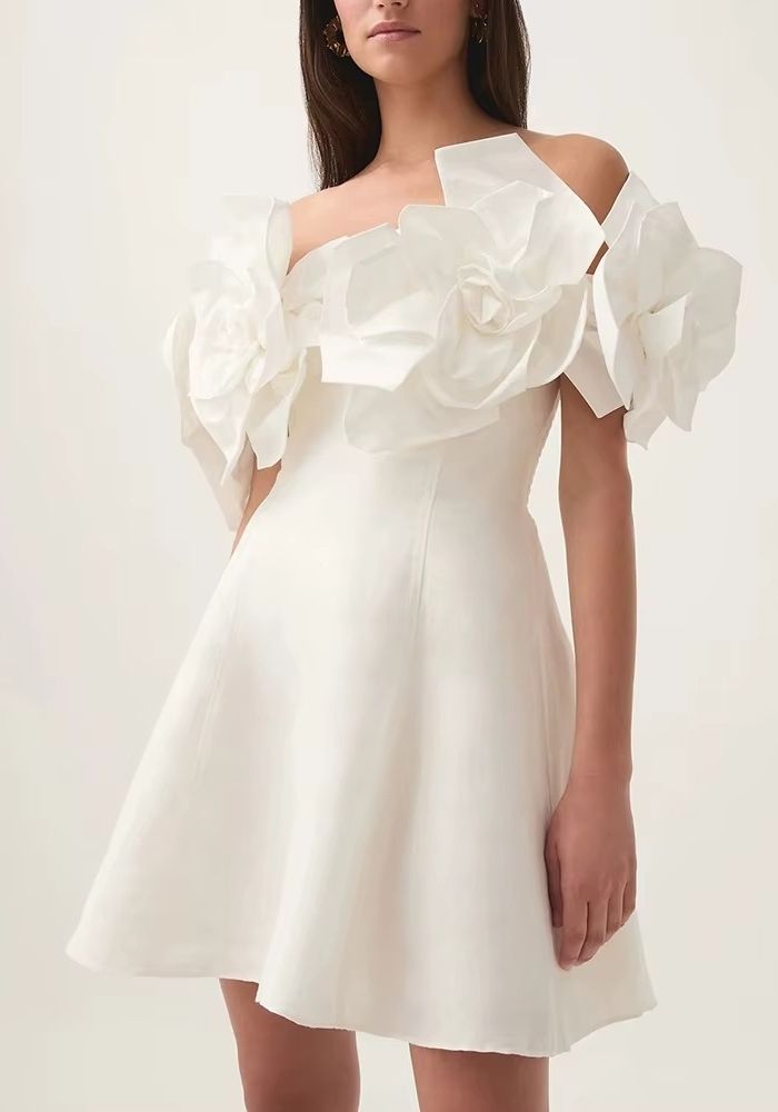 Cocktailkleid Hochzeit 3D-Blumen Tunika Schräger Ausschnitt