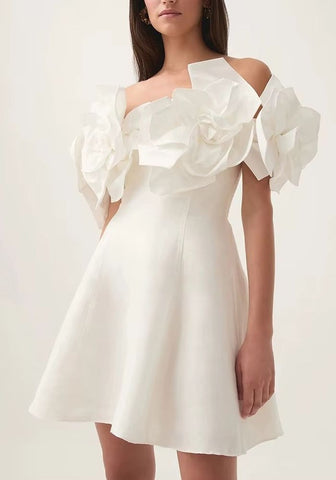 Cocktailkleid Hochzeit 3D-Blumen Tunika Schräger Ausschnitt