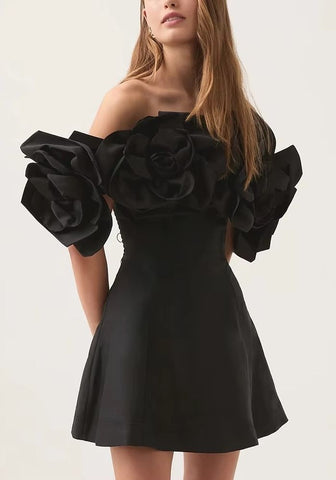 Cocktailkleid Hochzeit 3D-Blumen Tunika Schräger Ausschnitt