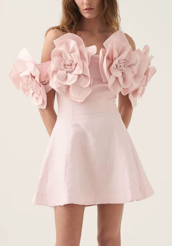 Cocktailkleid Hochzeit 3D-Blumen Tunika Schräger Ausschnitt