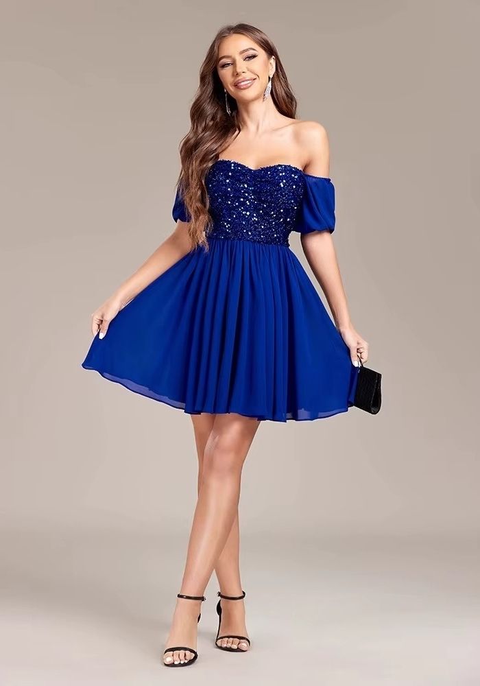 Cocktailkleid Hochzeit Blau Paillettenkleid