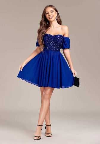 Cocktailkleid Hochzeit Blau Paillettenkleid