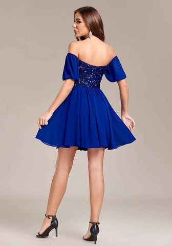 Cocktailkleid Hochzeit Blau Paillettenkleid