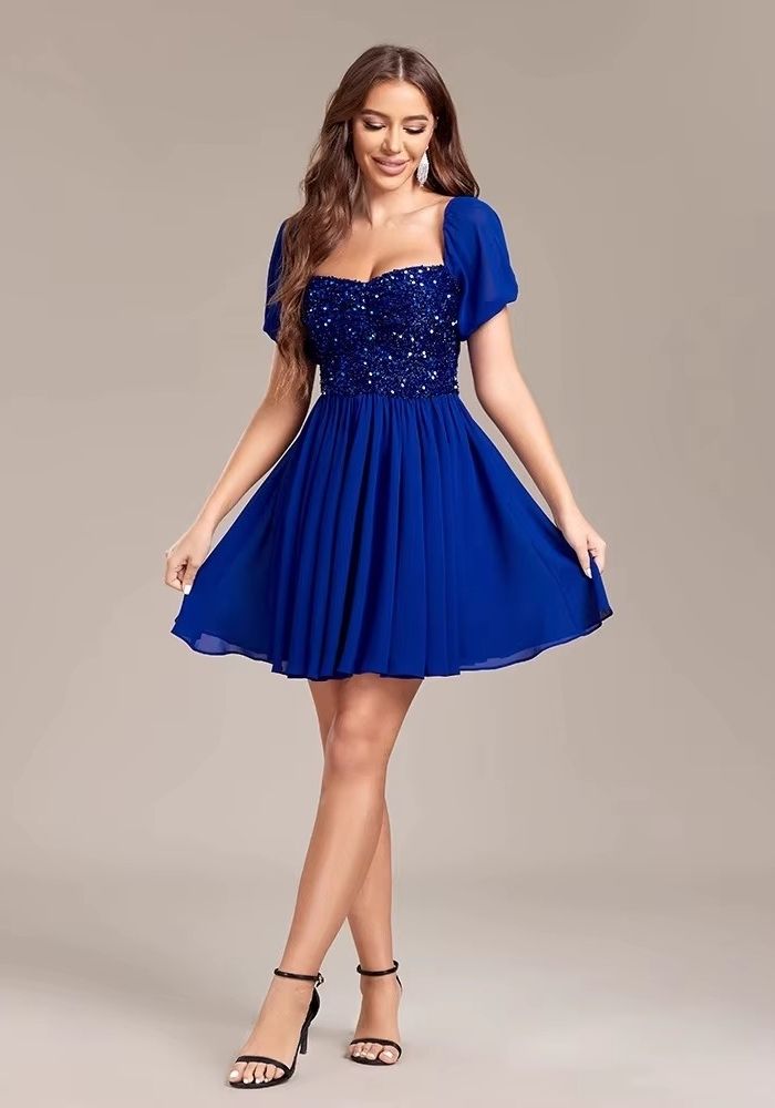 Cocktailkleid Hochzeit Blau Paillettenkleid