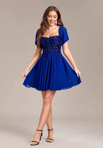 Cocktailkleid Hochzeit Blau Paillettenkleid
