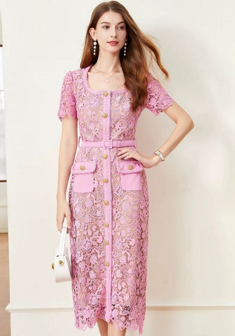 Cocktailkleid Hochzeit Blumen bestickte Spitze Kurzarm