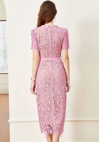Cocktailkleid Hochzeit Blumen bestickte Spitze Kurzarm