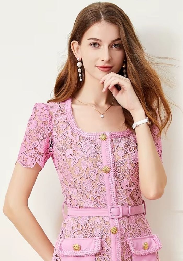 Cocktailkleid Hochzeit Blumen bestickte Spitze Kurzarm