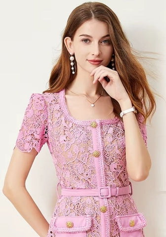 Cocktailkleid Hochzeit Blumen bestickte Spitze Kurzarm