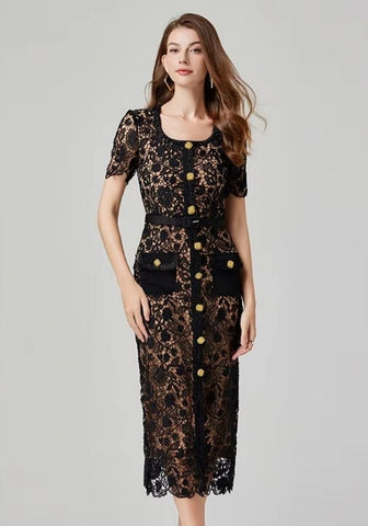 Cocktailkleid Hochzeit Blumen bestickte Spitze Kurzarm