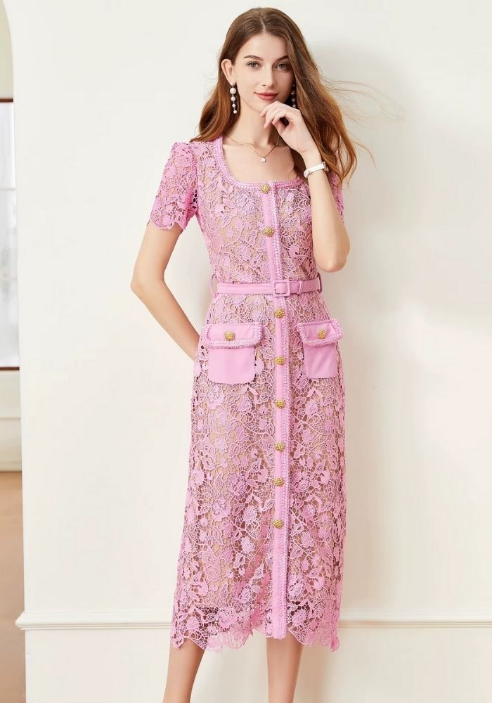 Cocktailkleid Hochzeit Blumen bestickte Spitze Kurzarm