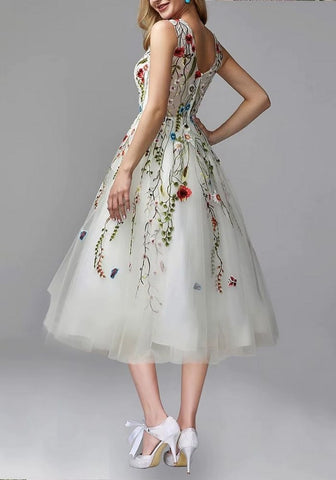 Cocktailkleid Hochzeit Brautjungfer Floral V-Hals 2025
