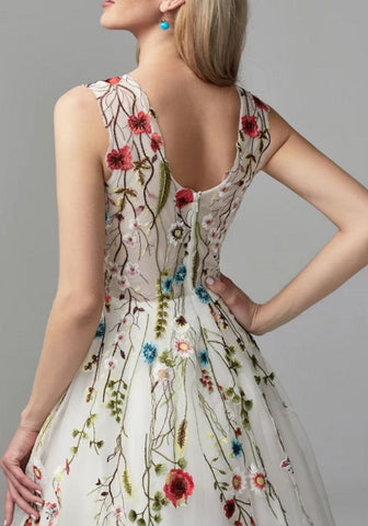 Cocktailkleid Hochzeit Brautjungfer Floral V-Hals 2025