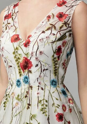 Cocktailkleid Hochzeit Brautjungfer Floral V-Hals 2025