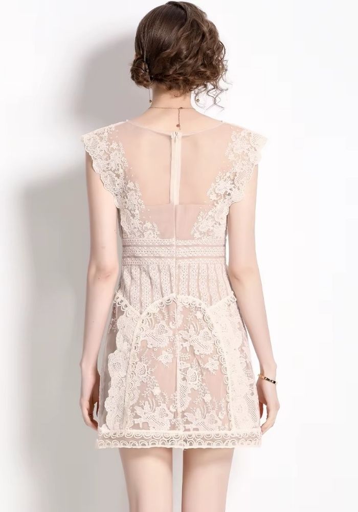 Cocktailkleid Hochzeit Sommer Blumenstickerei Spitze Damen