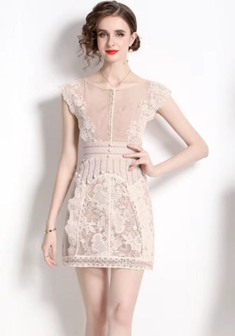 Cocktailkleid Hochzeit Sommer Blumenstickerei Spitze Damen