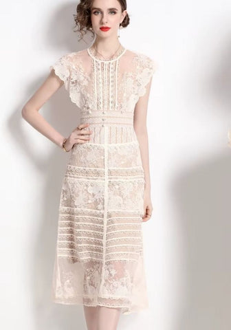 Cocktailkleid Hochzeit Sommer Blumenstickerei Spitze Damen