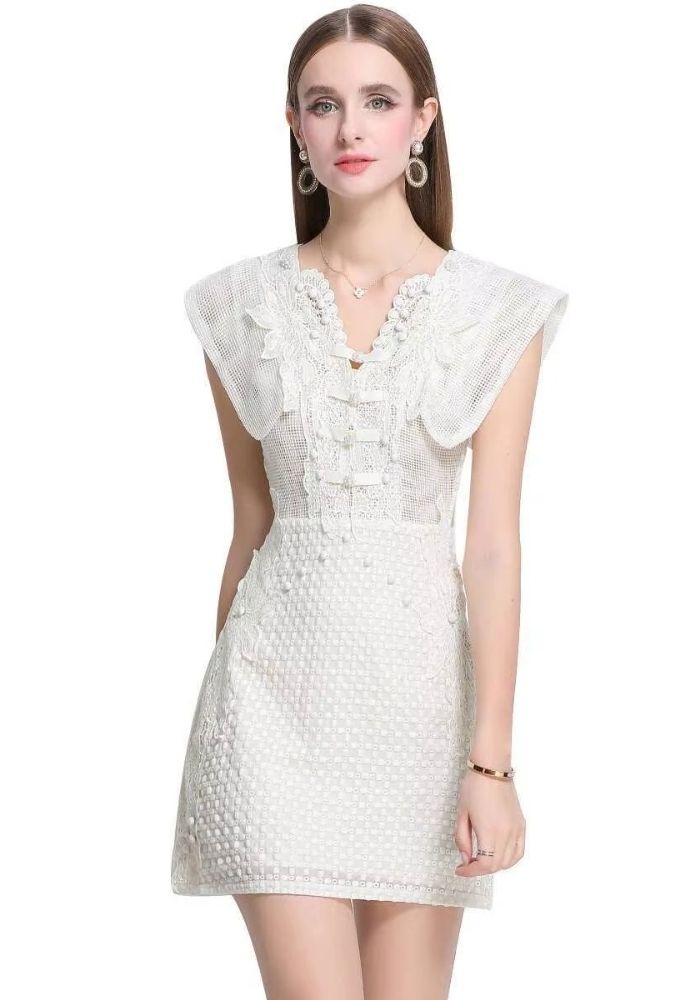 Cocktailkleid Hochzeit Weiß Luxus Stickerei Spitze