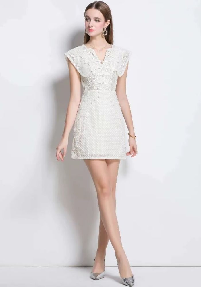 Cocktailkleid Hochzeit Weiß Luxus Stickerei Spitze