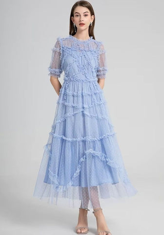 Cocktailkleid zur Hochzeit Gaze Stoff Rüschenkleid