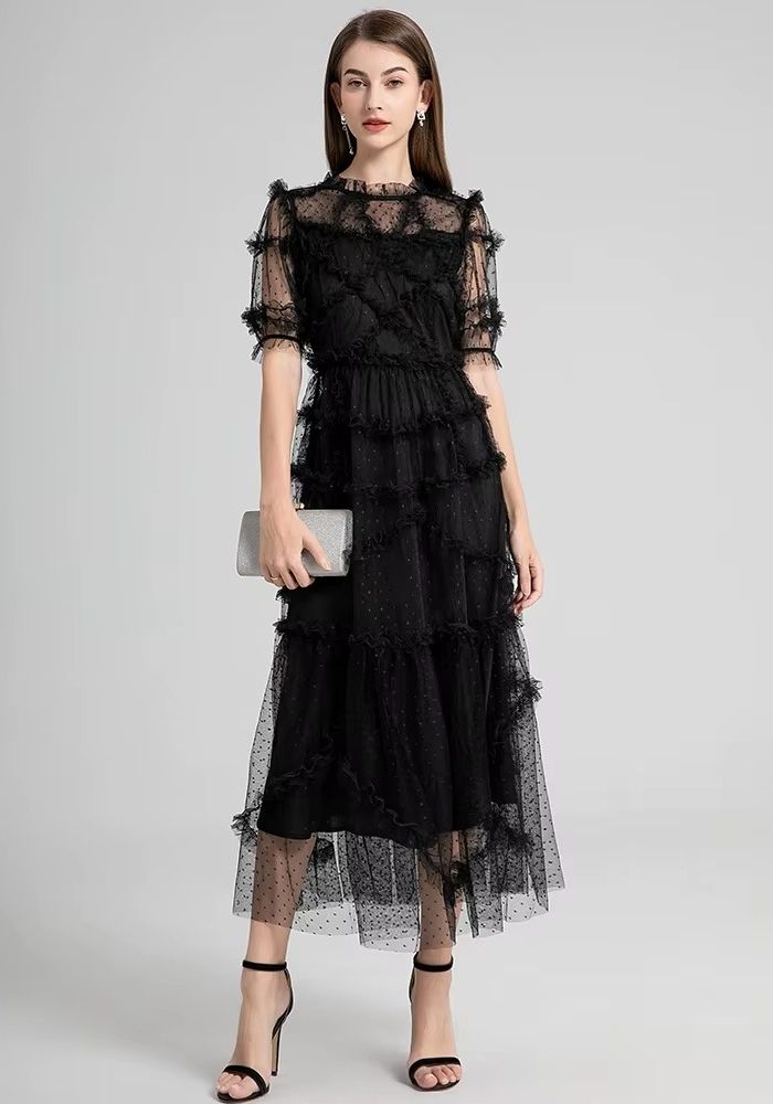 Cocktailkleid zur Hochzeit Gaze Stoff Rüschenkleid