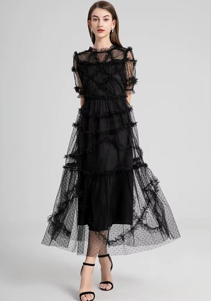 Cocktailkleid zur Hochzeit Gaze Stoff Rüschenkleid