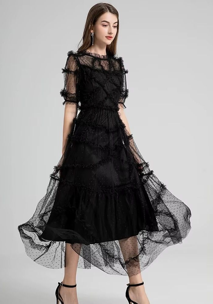 Cocktailkleid zur Hochzeit Gaze Stoff Rüschenkleid