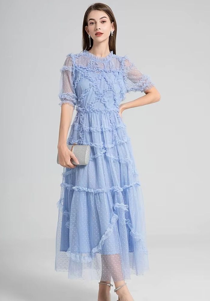 Cocktailkleid zur Hochzeit Gaze Stoff Rüschenkleid