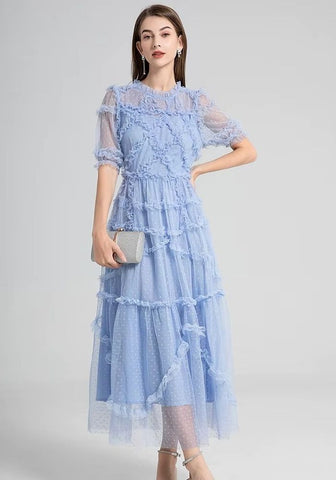 Cocktailkleid zur Hochzeit Gaze Stoff Rüschenkleid